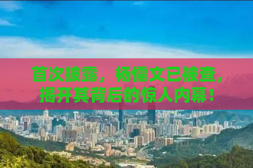 首次披露，杨儒文已被查，揭开其背后的惊人内幕！